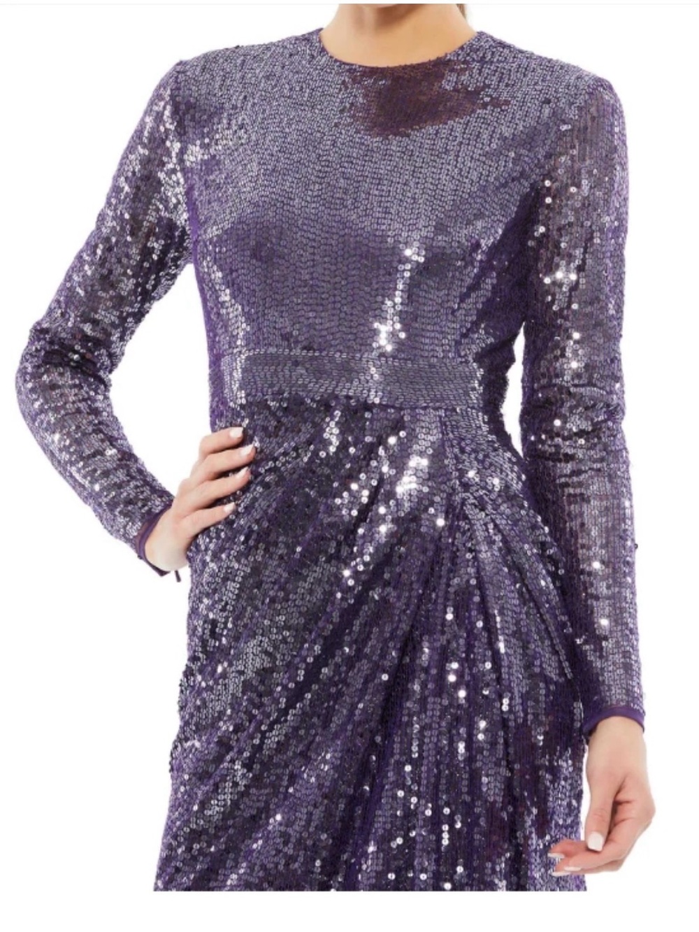 Mac Duggal (195) Purple Sequin Long-Sleeve Dress size 4 $598 NWT